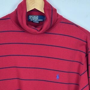 Vintage 90s Polo Ralph Lauren Turtleneck Pullover Red Navy Stripe Oversized M